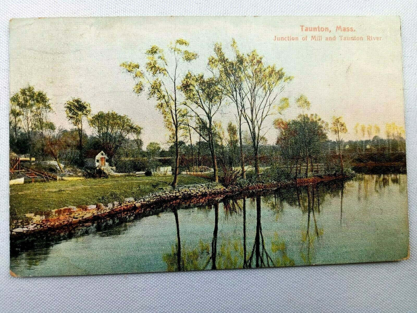 Vintage Postcard 1908 Junction of Mill & Taunton River Taunton MA Massachusetts