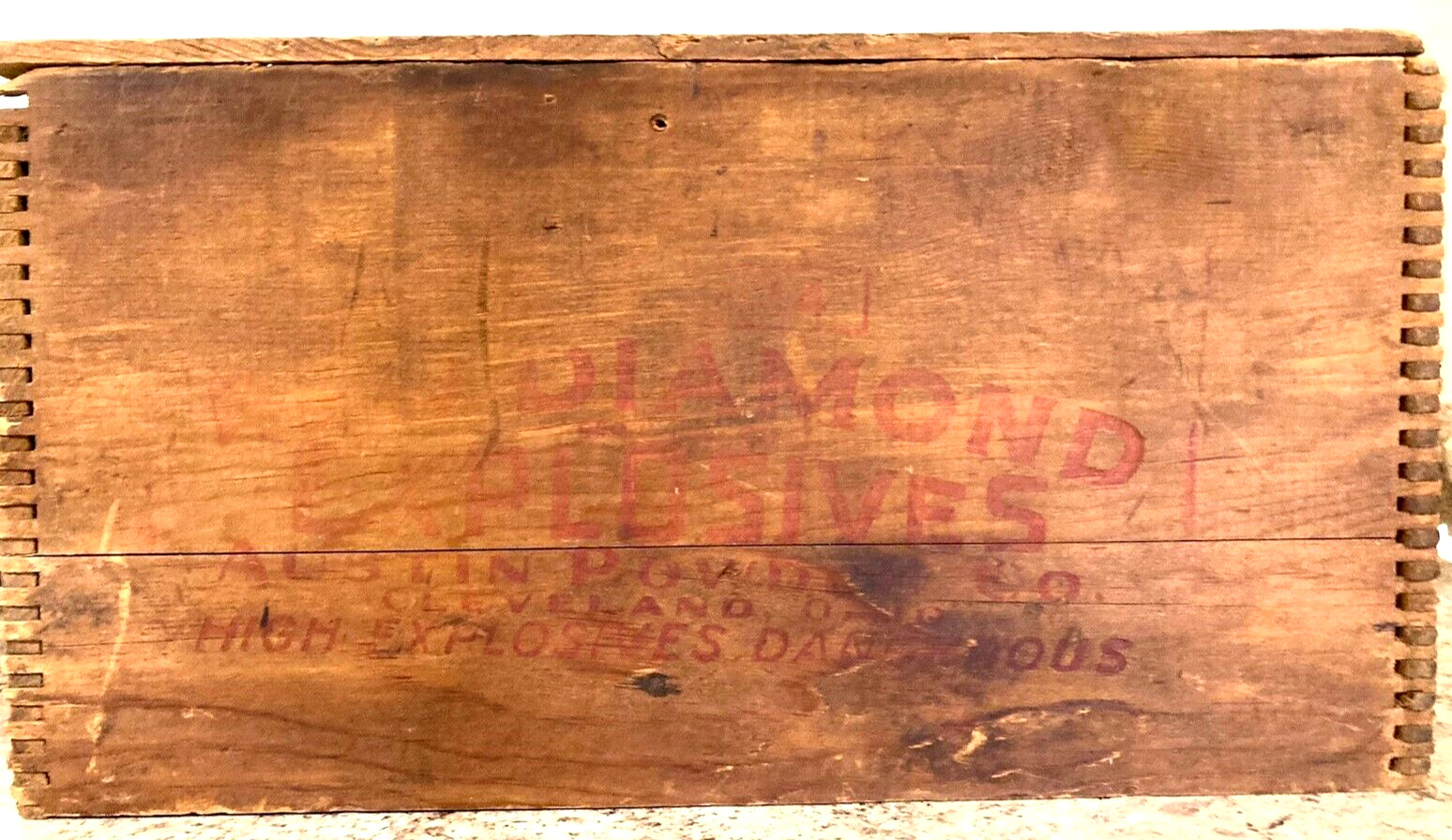 Antique solid wood dynamite box from Red Diamond of Cleveland, OH
