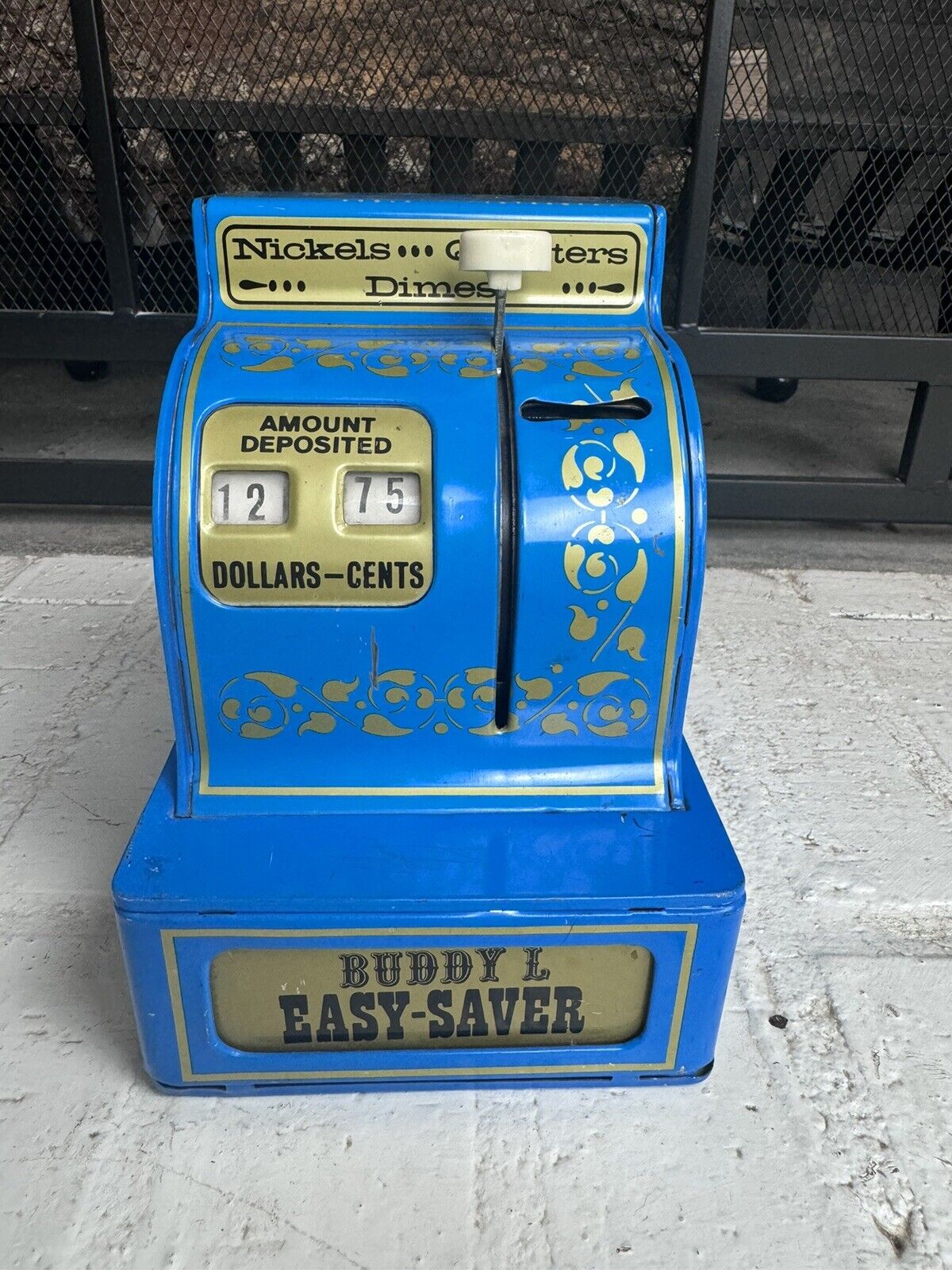 Buddy L Easy Saver Vintage 1976 3-Coin Tin Lithograph Bank Rare And VHTF BLUE