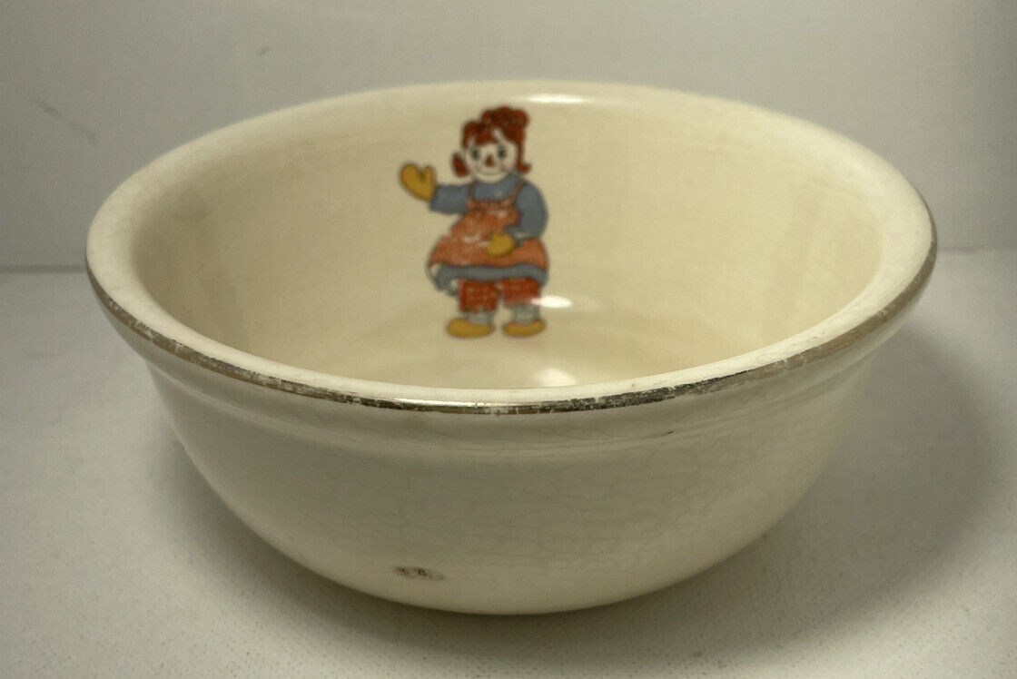 Rare Vintage 1941 Raggedy Ann and Andy Bowl By Crooksville Porcelain Gold Trim