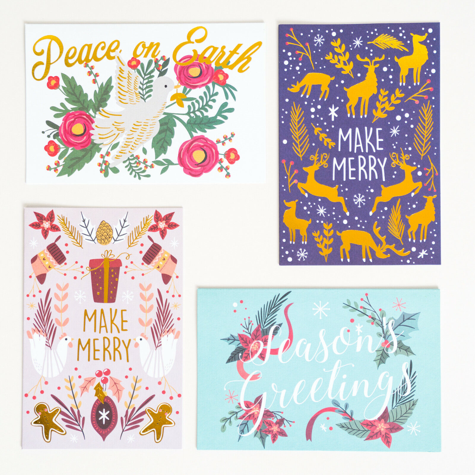 36 Pack Christmas Greeting Cards - 4 Assorted Winter Designs for Holiday