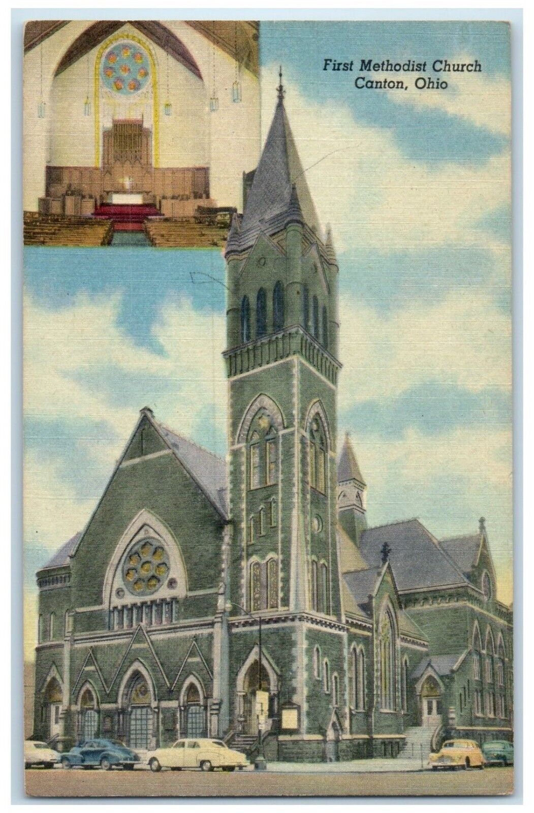 c1940's First Methodist Church Interior View Canton Ohio OH Vintage Postcard