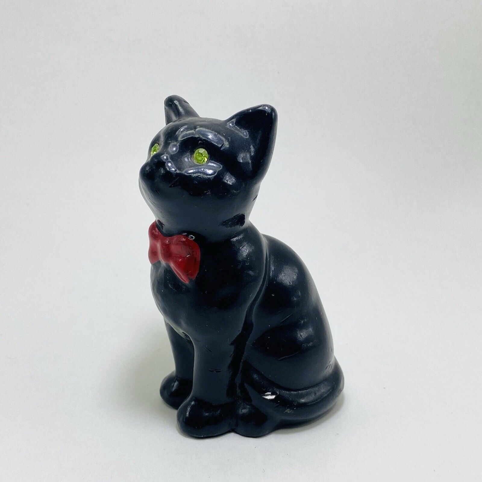 Vintage Redware Red Clay Pottery Figurine  Kitsch BLACK CAT yellow eyes Japan