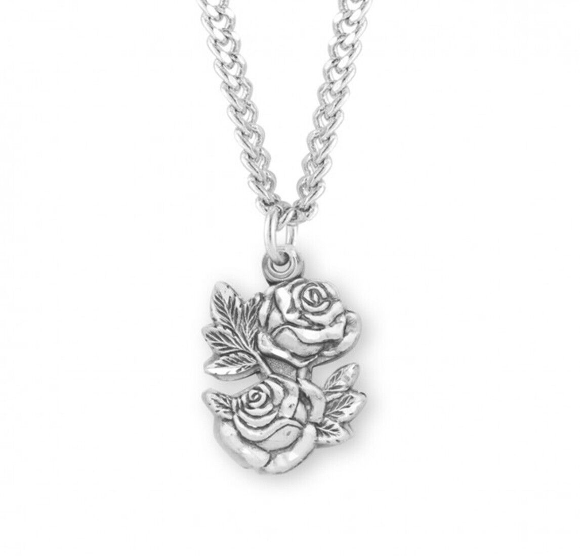 Sterling Silver Double Rose Bud Triple Slide Medal, 0.9 Inches N.G.