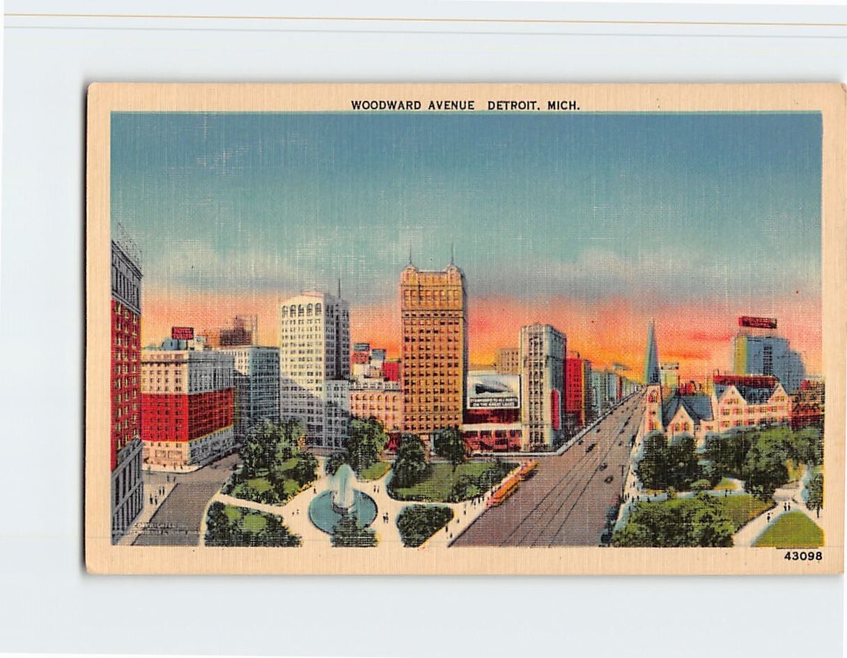 Postcard Woodward Avenue Detroit Michigan USA