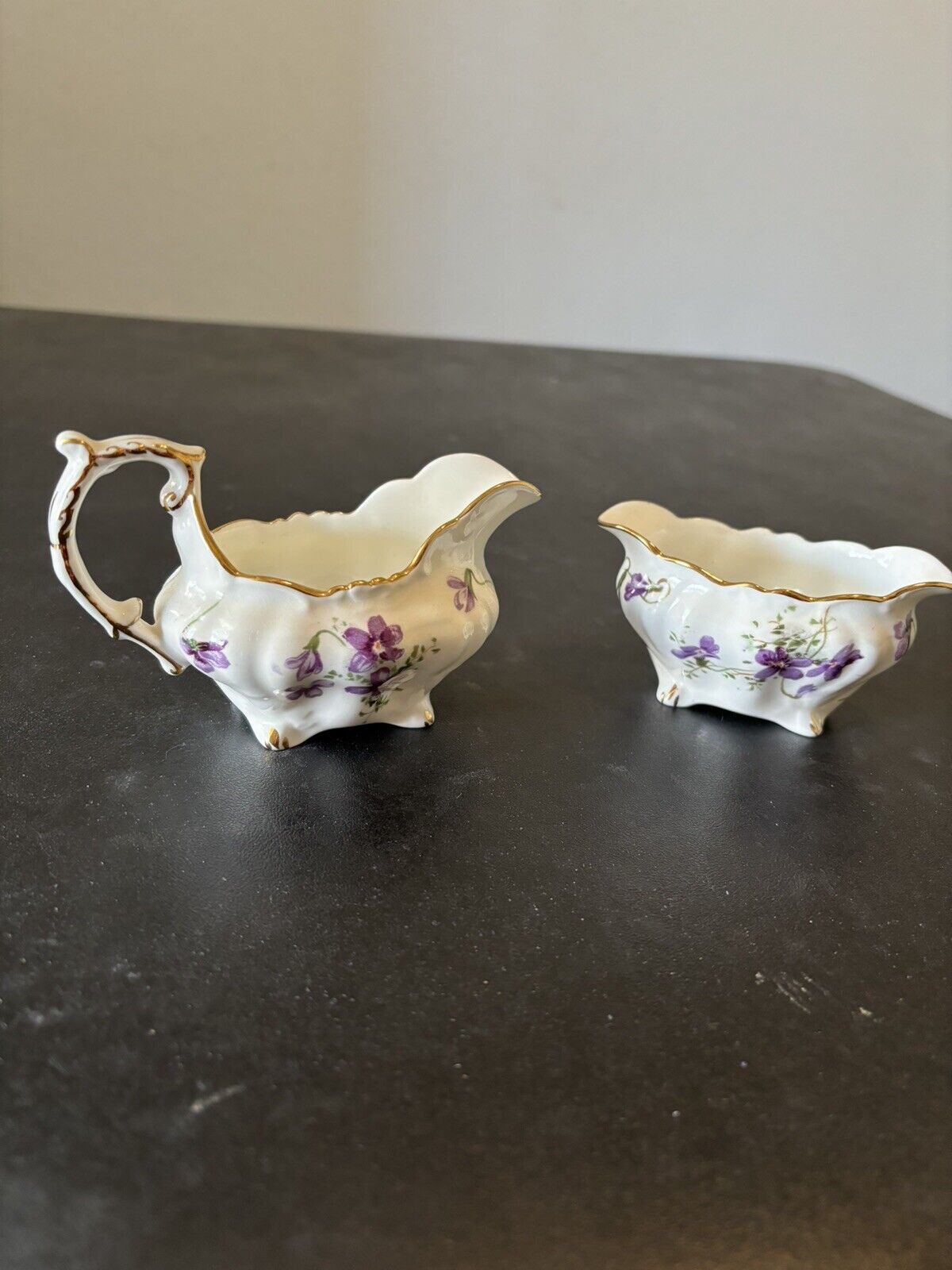 Hammersley Bone China Victorian Violets Mini Creamer And Sugar Bowl, Gold Trim