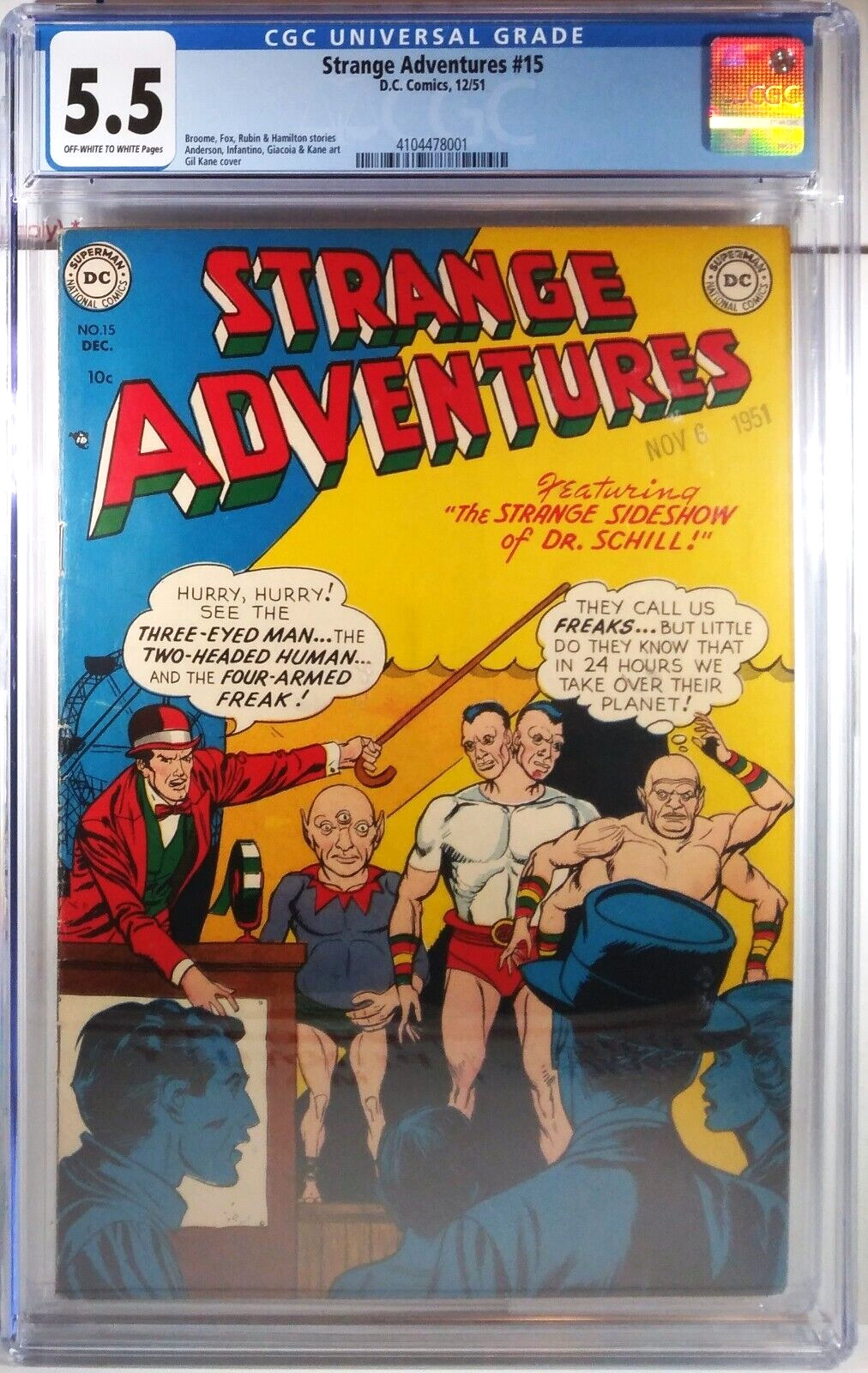 🎪👽🛸 CGC 5.5 STRANGE ADVENTURES #15 DC COMICS 1951 ALIEN UFO CIRCUS GOLDEN AGE