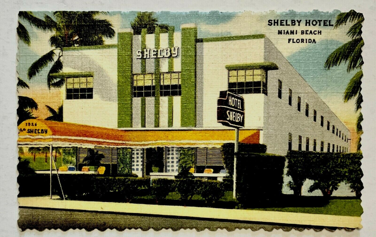 1950s Shelby Hotel Miami Beach Florida Vintage Travel Business Ad Card Linen FL
