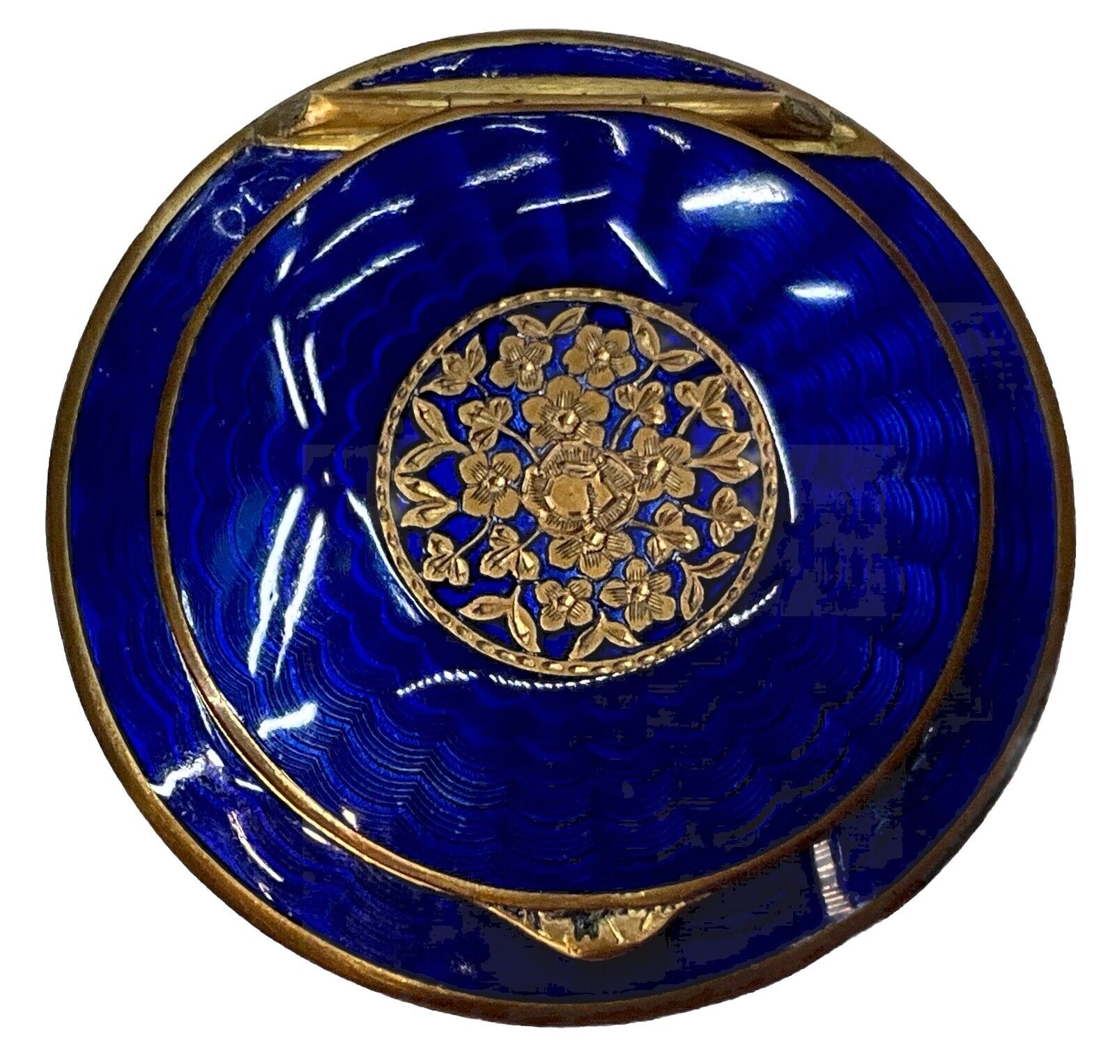 Outstanding Vintage Royal Blue Guilloche Enamel Austrian Powder Compact