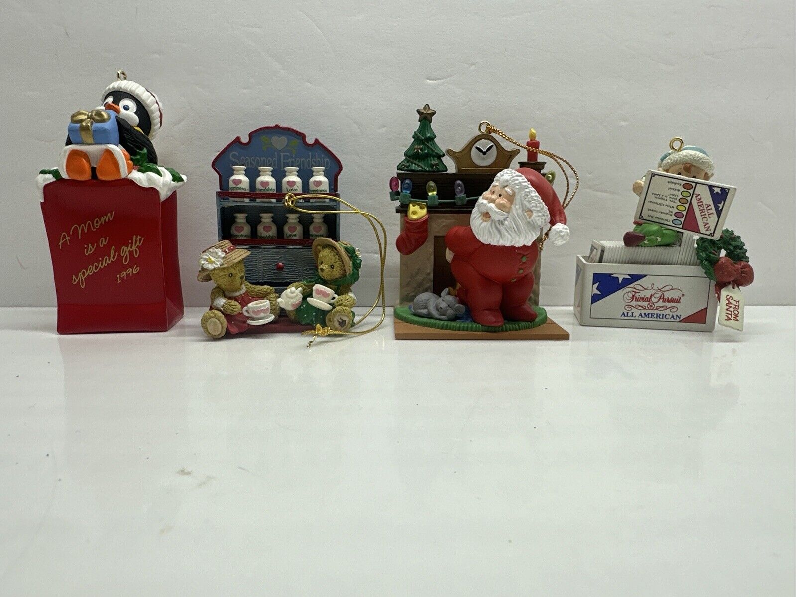 Lot of 4 Vintage 1990s Mixed Christmas Ornaments Santa Bear Mouse Penguin