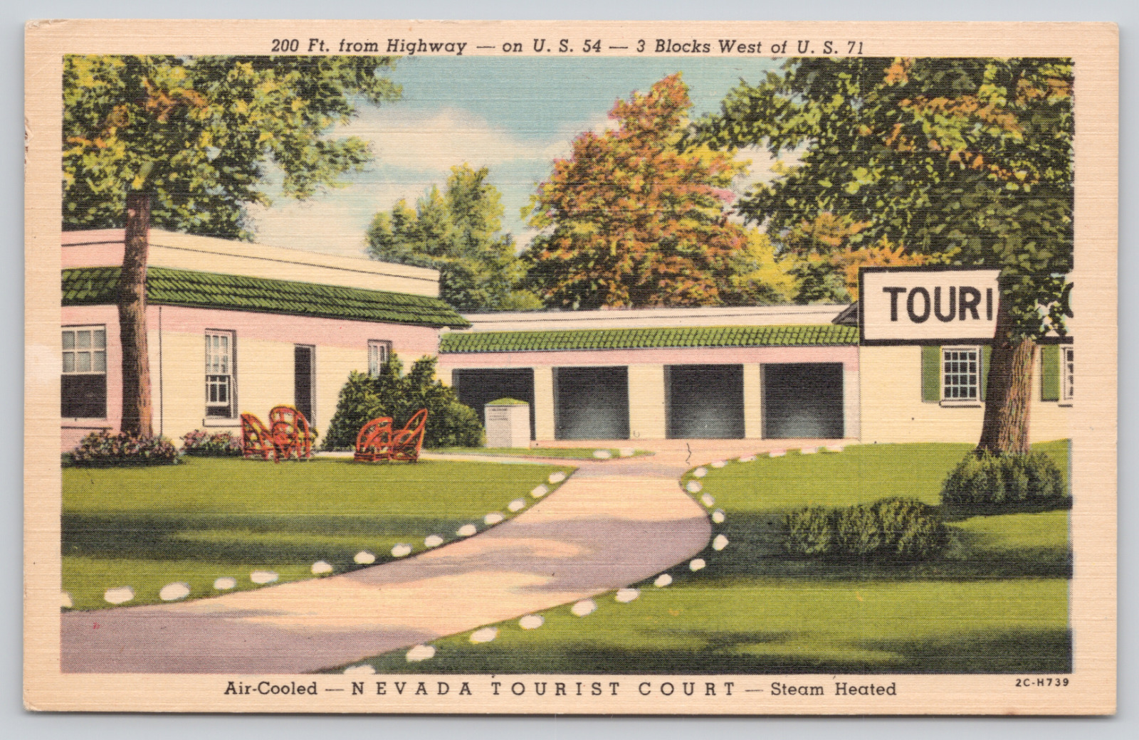 Postcard Nevada, Missouri, Nevada Tourist Court, US 54, Linen A913