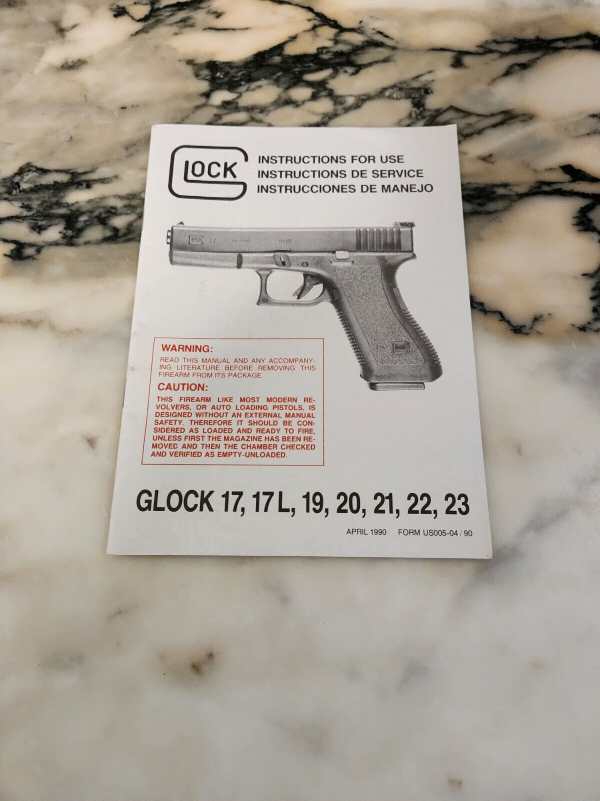 Vintage/Rare Glock Manual For 17,17L,19,20,21,22,23, April 1990, OLD-BUT-NEW 