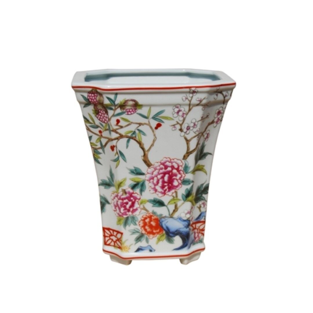 Beautiful Mutli Color Floral Porcelain Hexagonal Pot