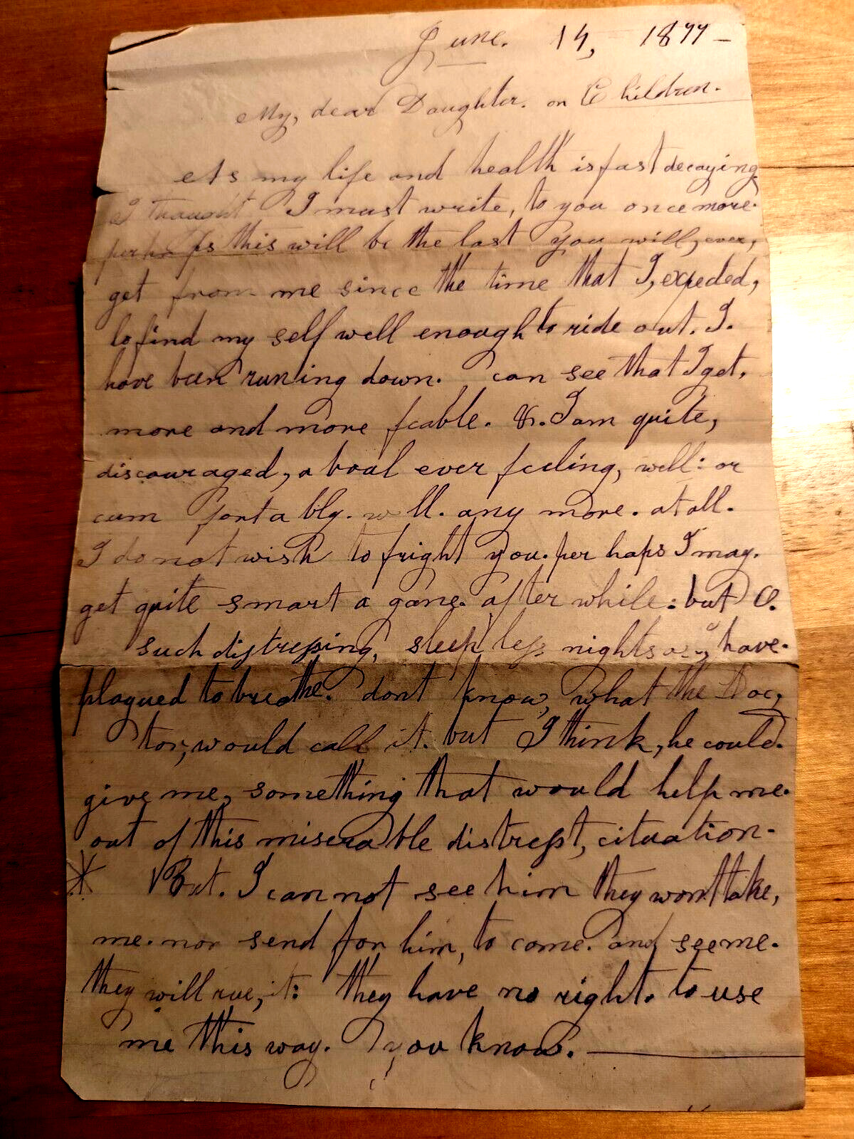 1877 Antique Letter: Dramatic Final Letter to His Children before Death