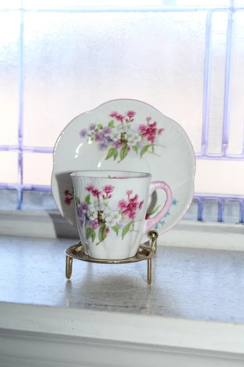 Shelley Pink Stocks Dainty Demitasse Cup and Saucer Bone China England