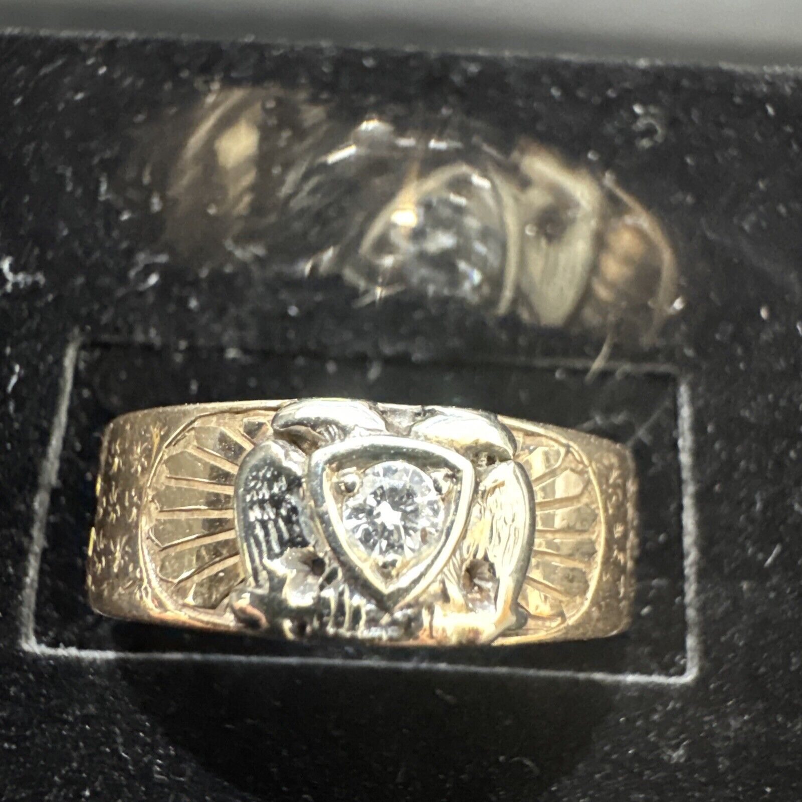 Vintage 14k Yellow Gold Mens 32nd Degree Eagle Masonic Ring Band Size 10