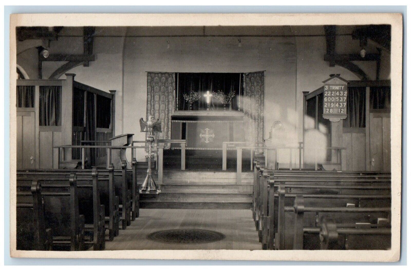 c1910 Church Interior Cross Pews Trinity Eagle Unposted RPPC Photo Postcard