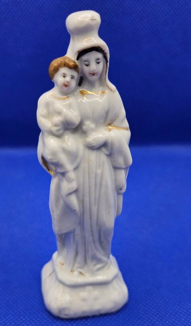 Staffordshire Madonna  and Child Antique White  Hand Pressed Molded 4.5