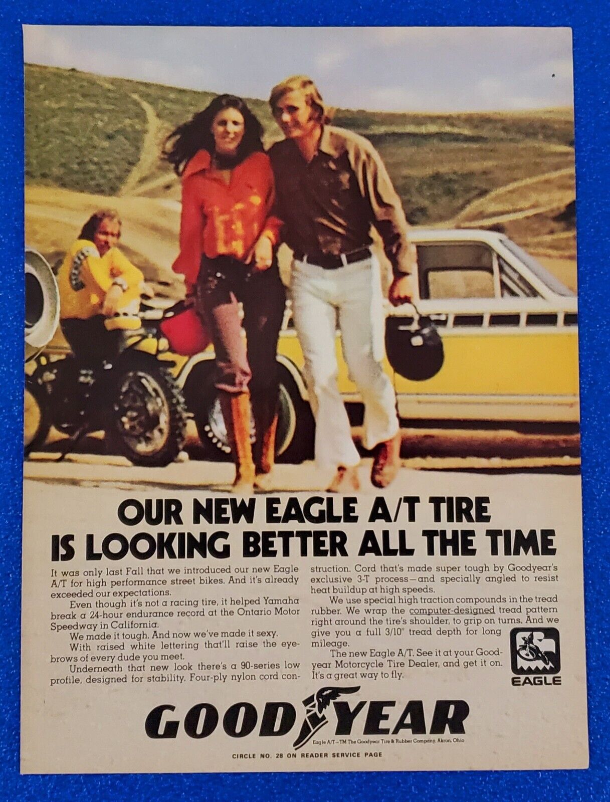 1970 GOODYEAR EAGLE A/T MOTORCYCLE TIRE ORIGINAL COLOR PRINT AD YAMAHA RECORD