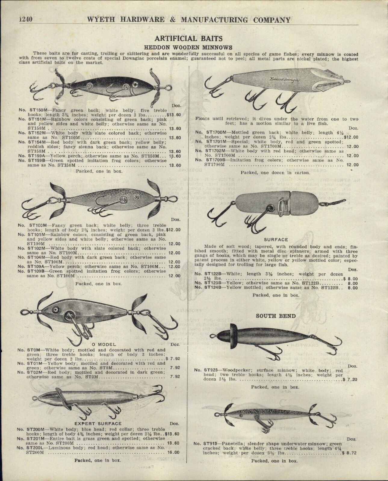 1914 PAPER AD Heddon Wooden Fishing Lures Minnows Expert Surface South Bend