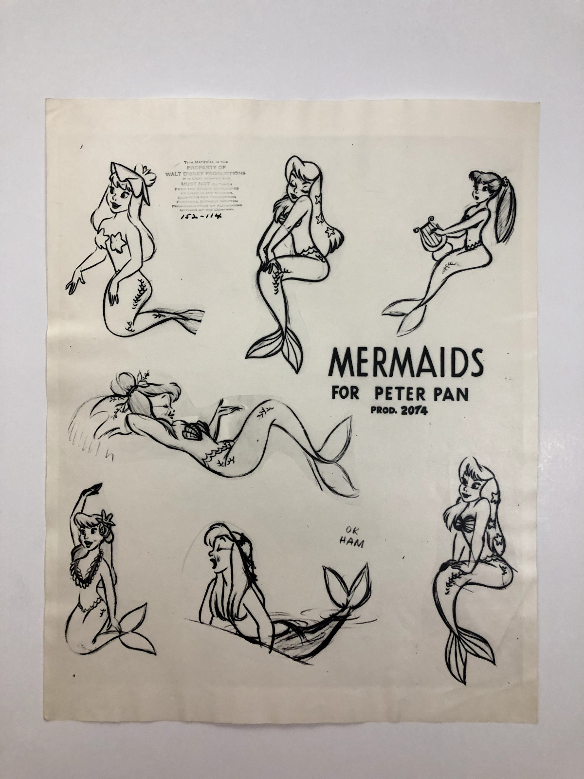 Vintage Disney Peter Pan- Mermaids #2074 Original Photostat Model Sheet 1950's