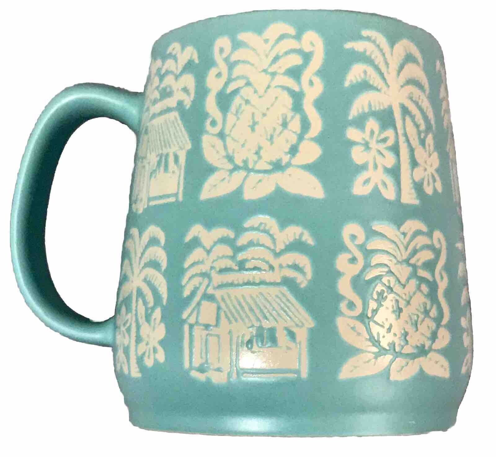 Opalhouse large Coffee Mug Cup Stoneware Matte Teal tiki Hut Palm Pineapple 24oz