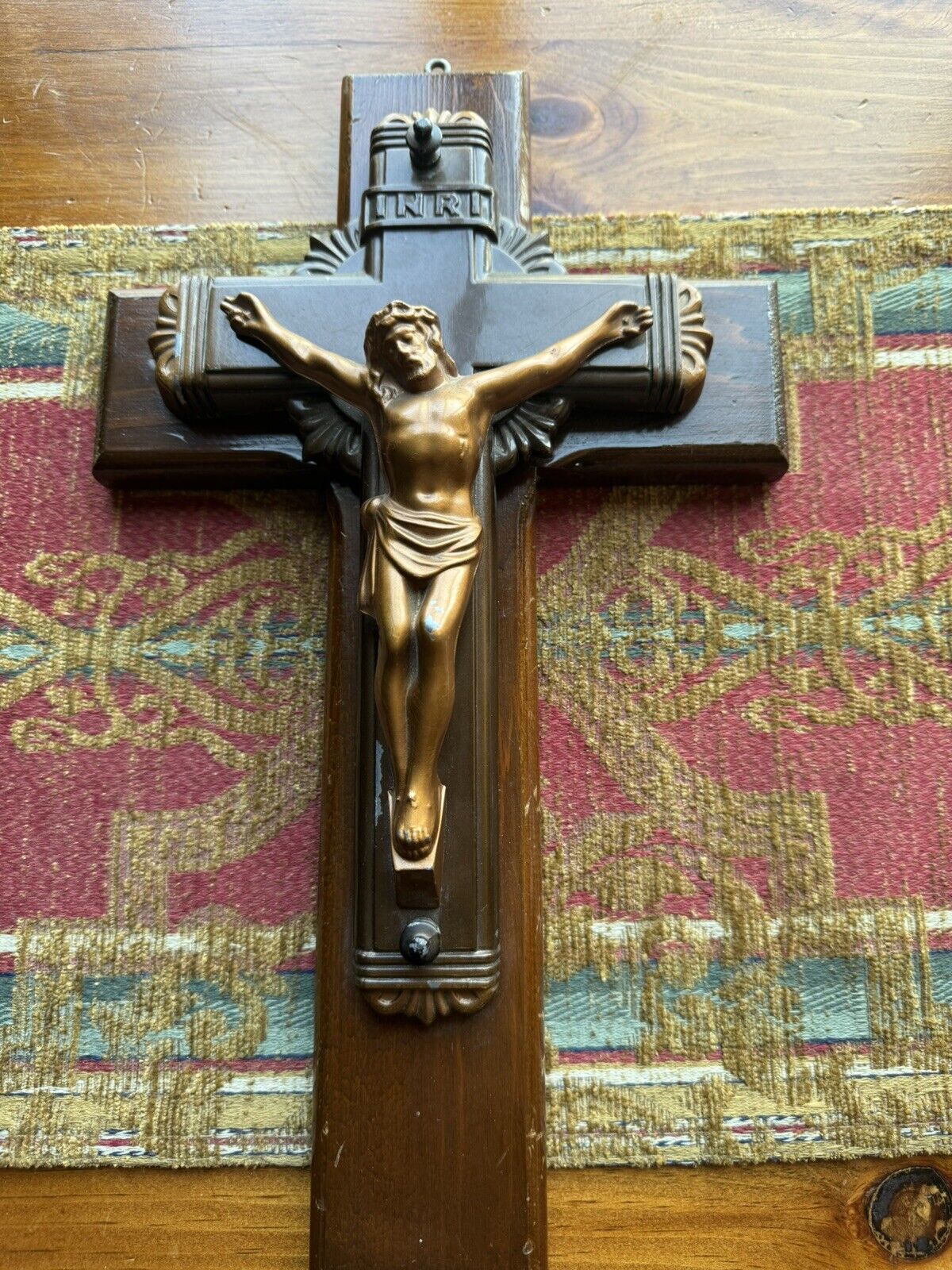 Large Vintage Wooden And Metal Jesus Crucifix Cross