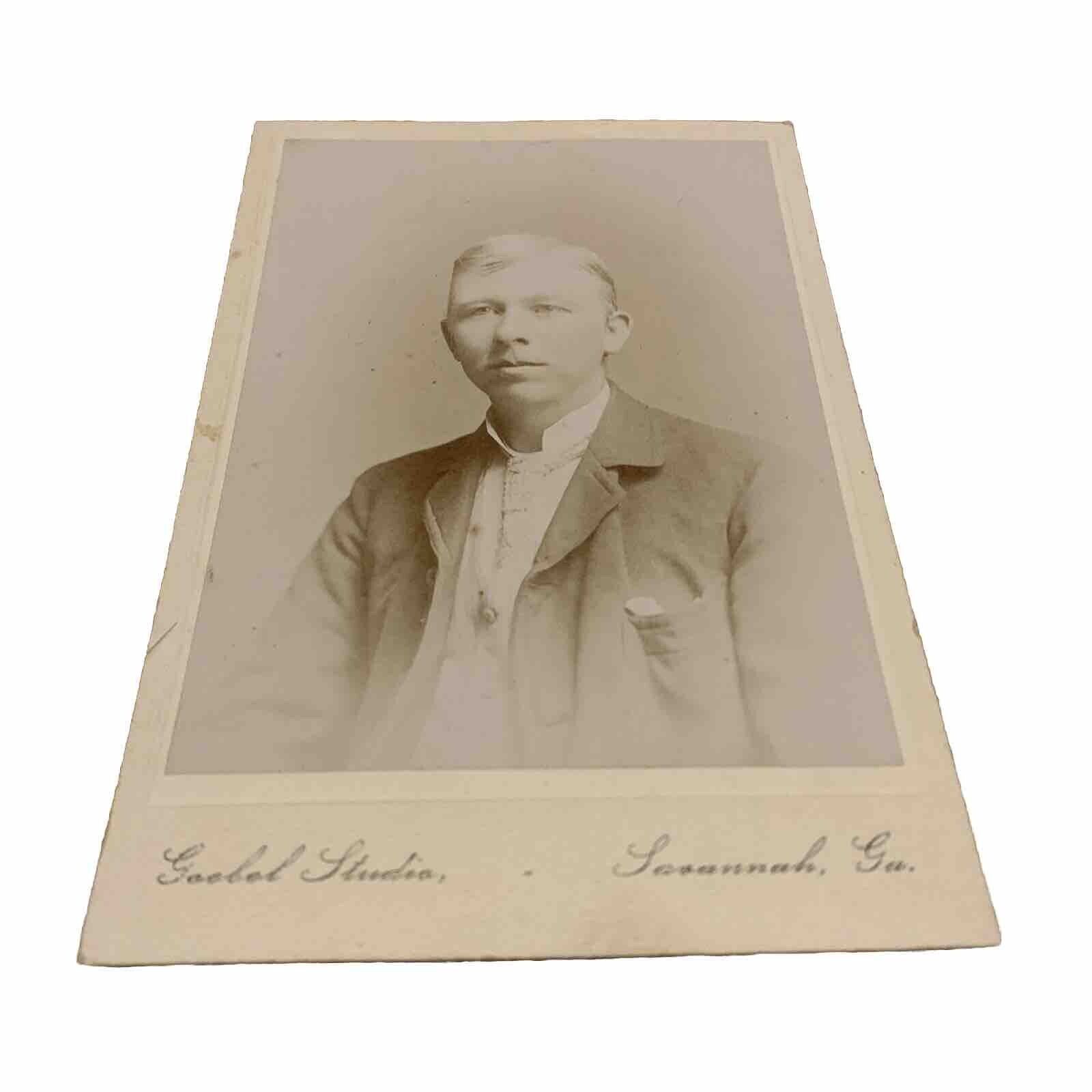 Antique Circa 1800s Cabinet Card Dapper Man Vintage Portrait 4 x 6.5 Savannah GA