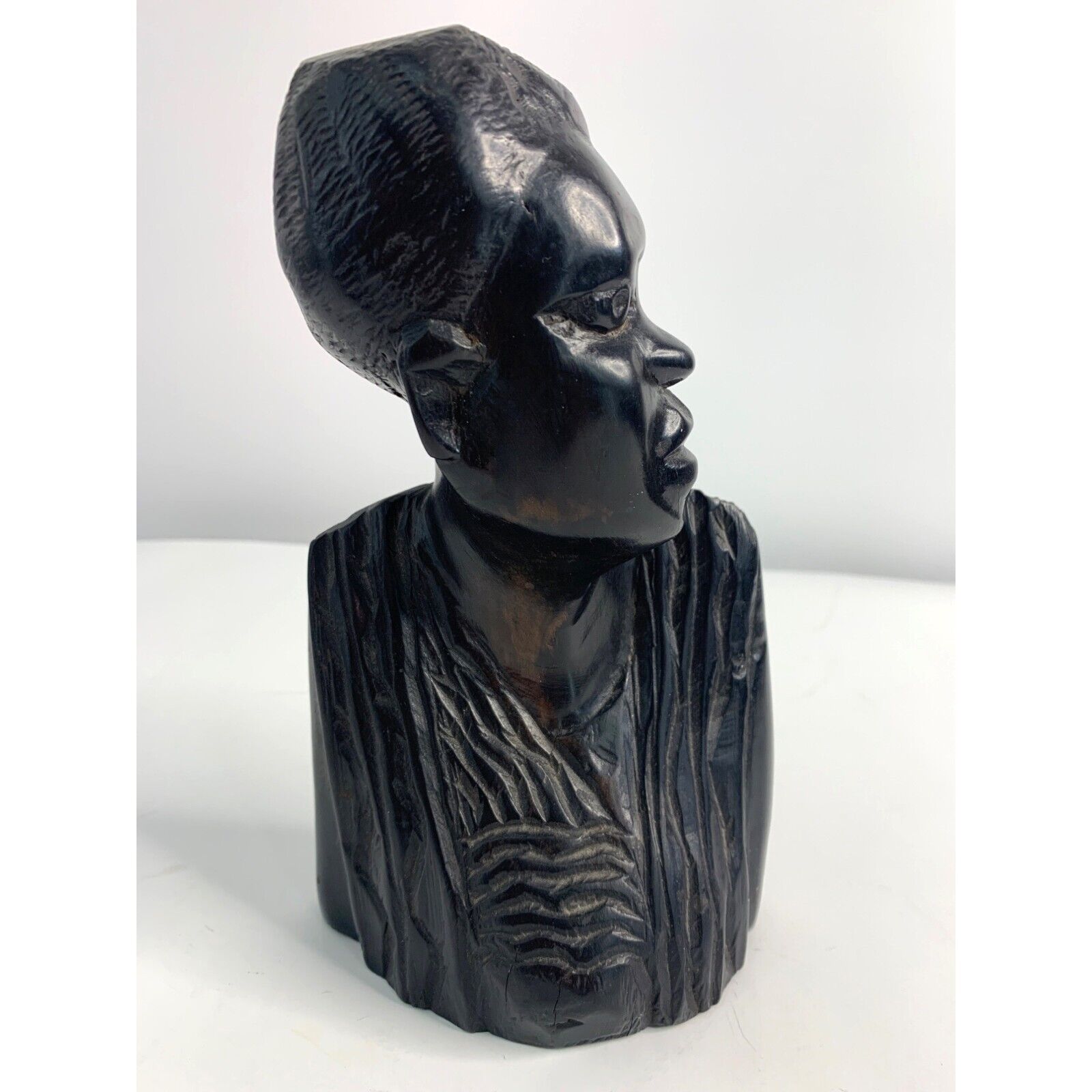 African Ebony wood hand carved bust vintage female 5941 art Home decor