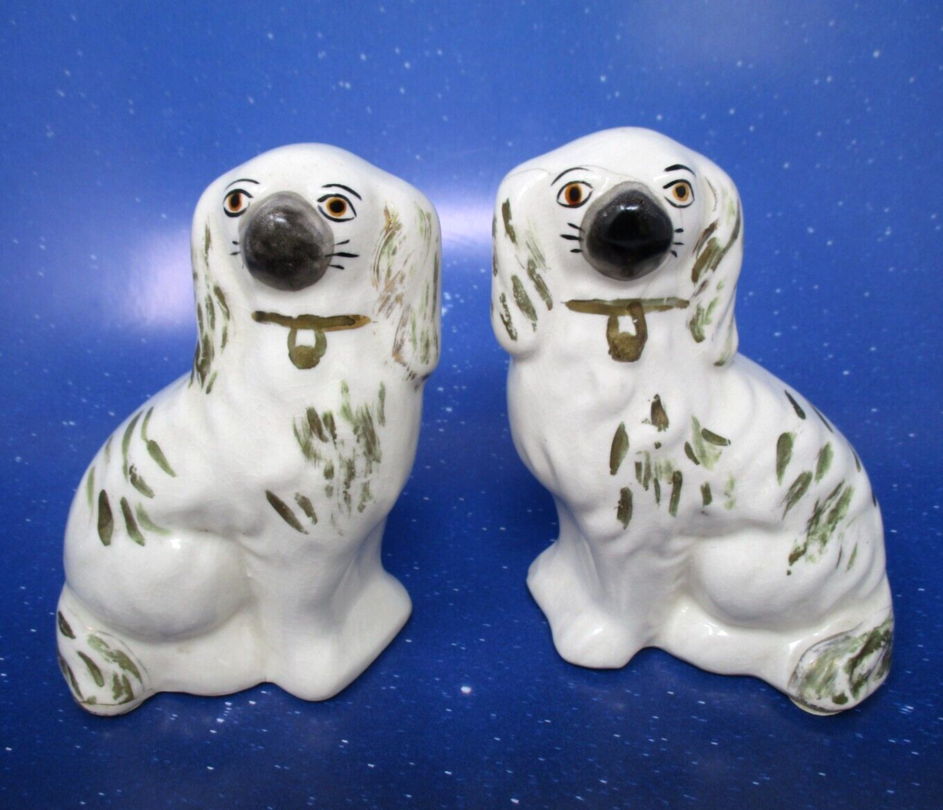 Vintage Staffordshire Dogs White and Gold Spaniels Pair 5 Inch Tall