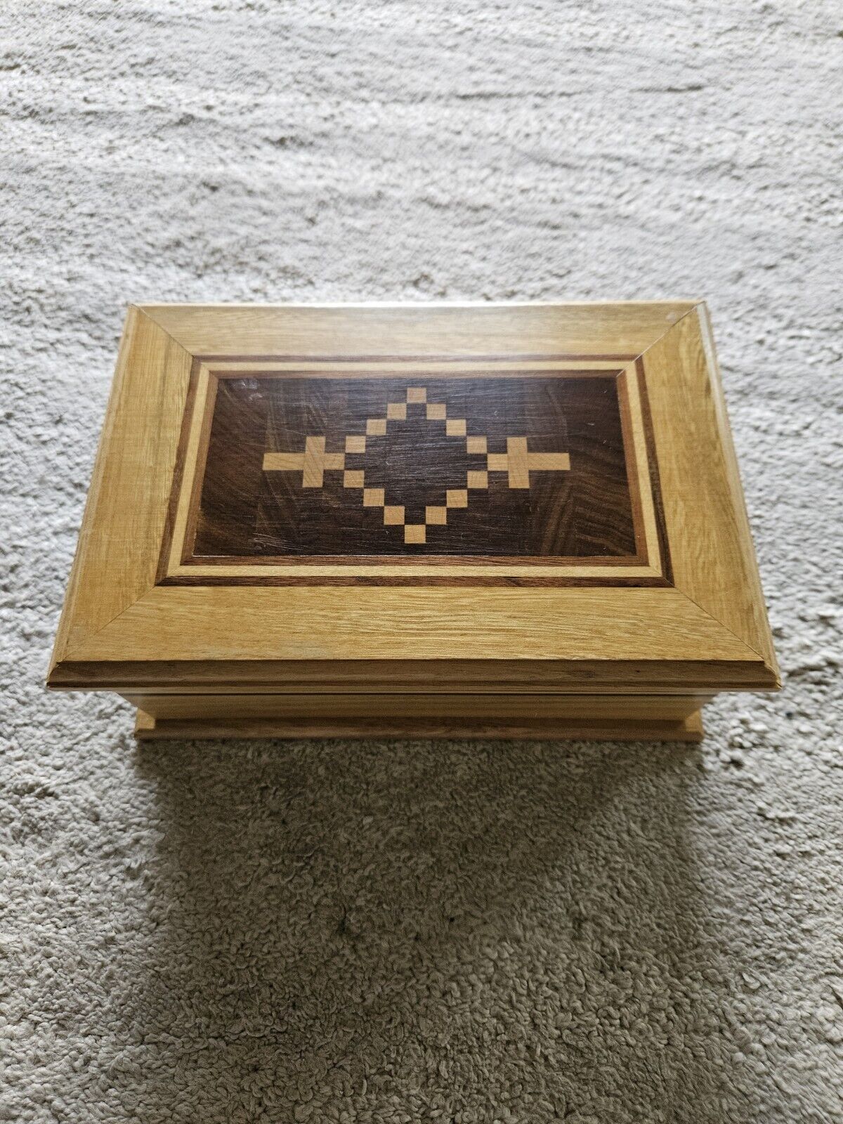 Handmade Keepsake Wood Jewelry Box Rosary Design Striped Accenrs Thick Mold 