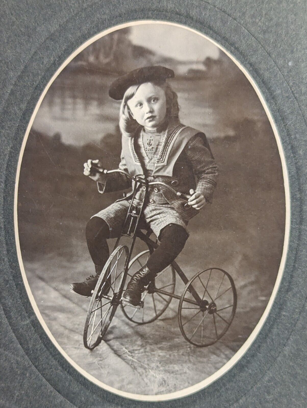 Antique 1890's Girl Riding Tricycle Photo Cabinet Card