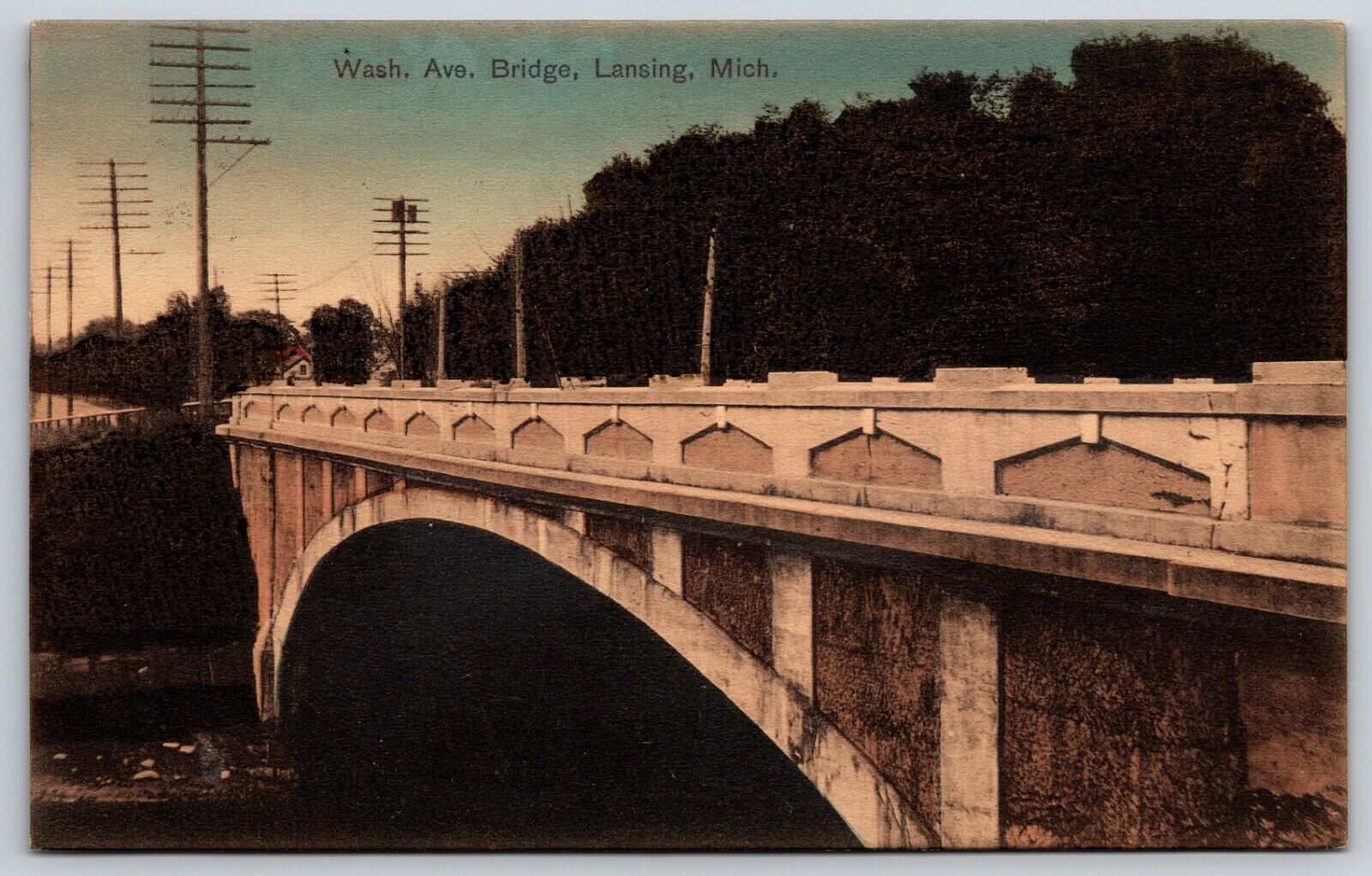 Postcard Washington Avenue Bridge, Lansing Michigan Posted 1910