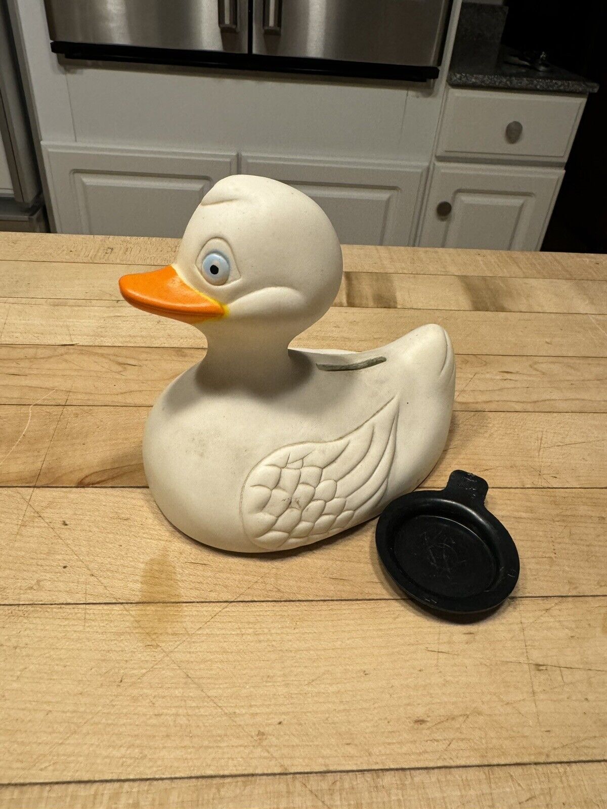 Vintage Edward Mobley? Rubber Duck Bank  Toy White Blue