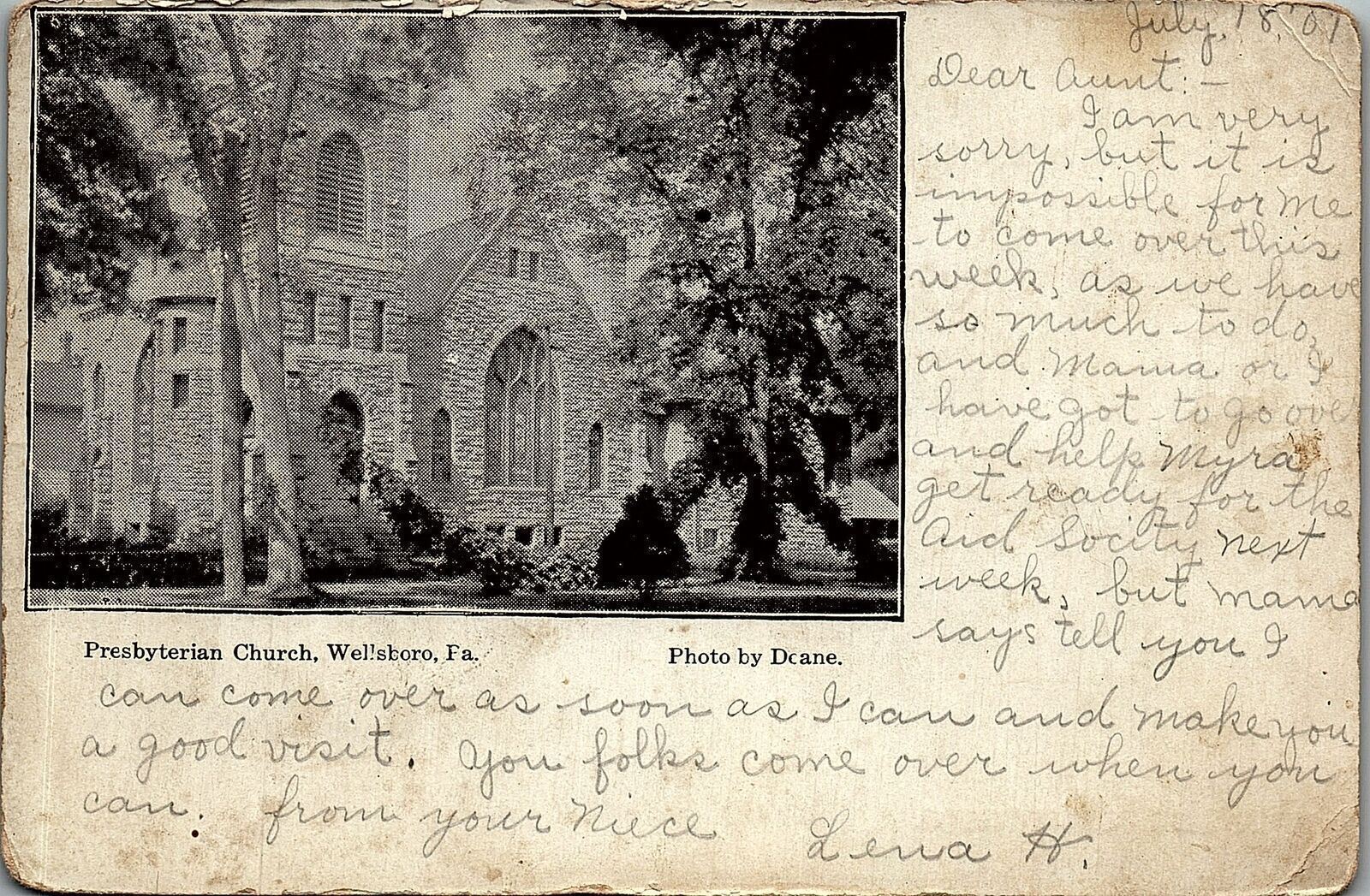 1907 WELLSBORO PENNSYLVANIA PRESBYTERIAN CHURCH EARLY UNDIVIDED POSTCARD 36-170