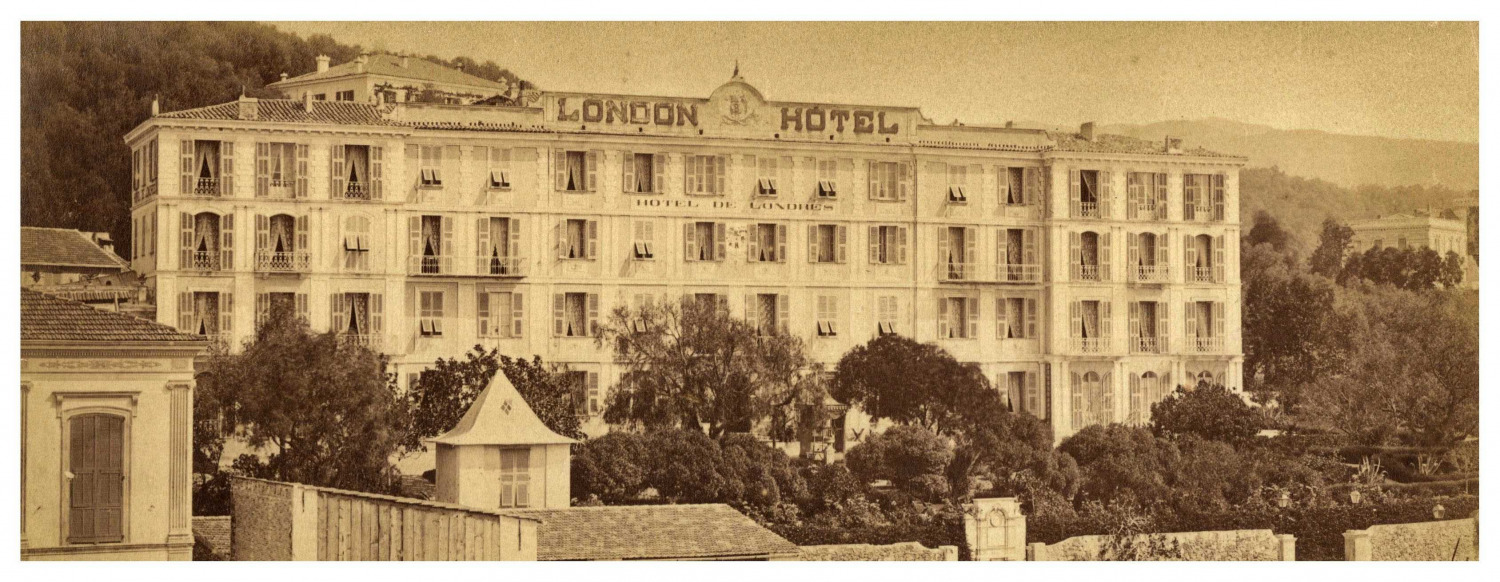 Italy, San Remo, Grand Hotel Londra, Panorama, Vintage Albumen Print Vintage at