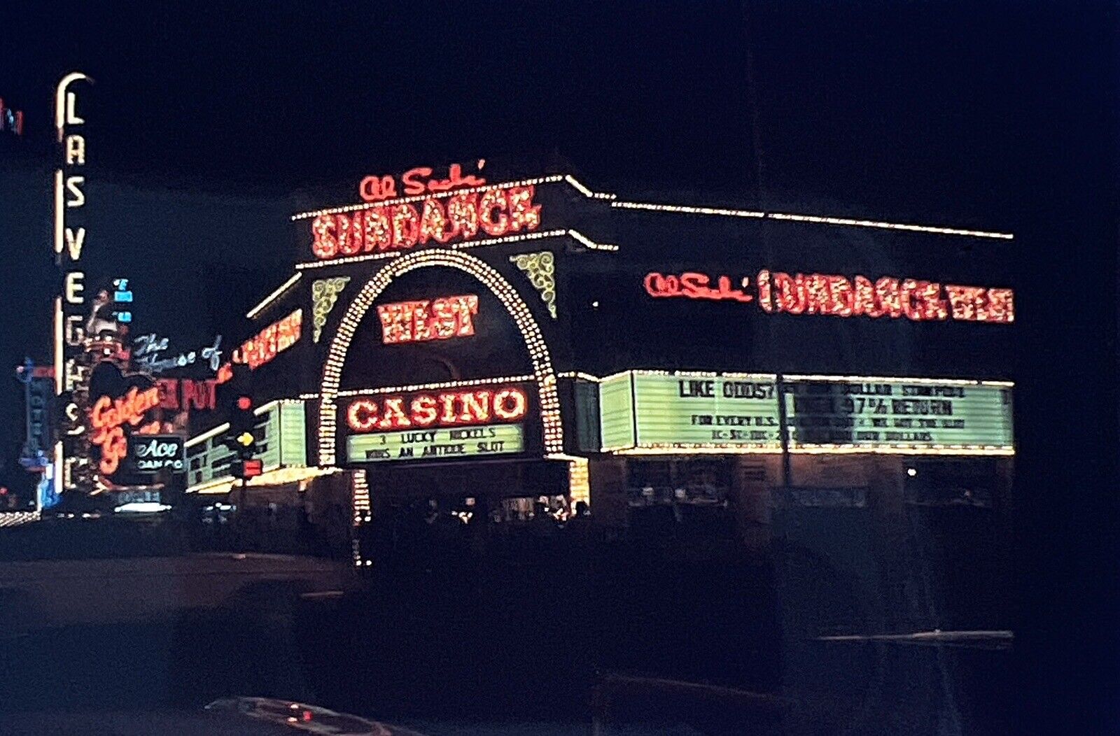 VTG c.1976 Color Slide AL SACH’S SUNDANCE WEST CASINO Las Vegas Strip Lights