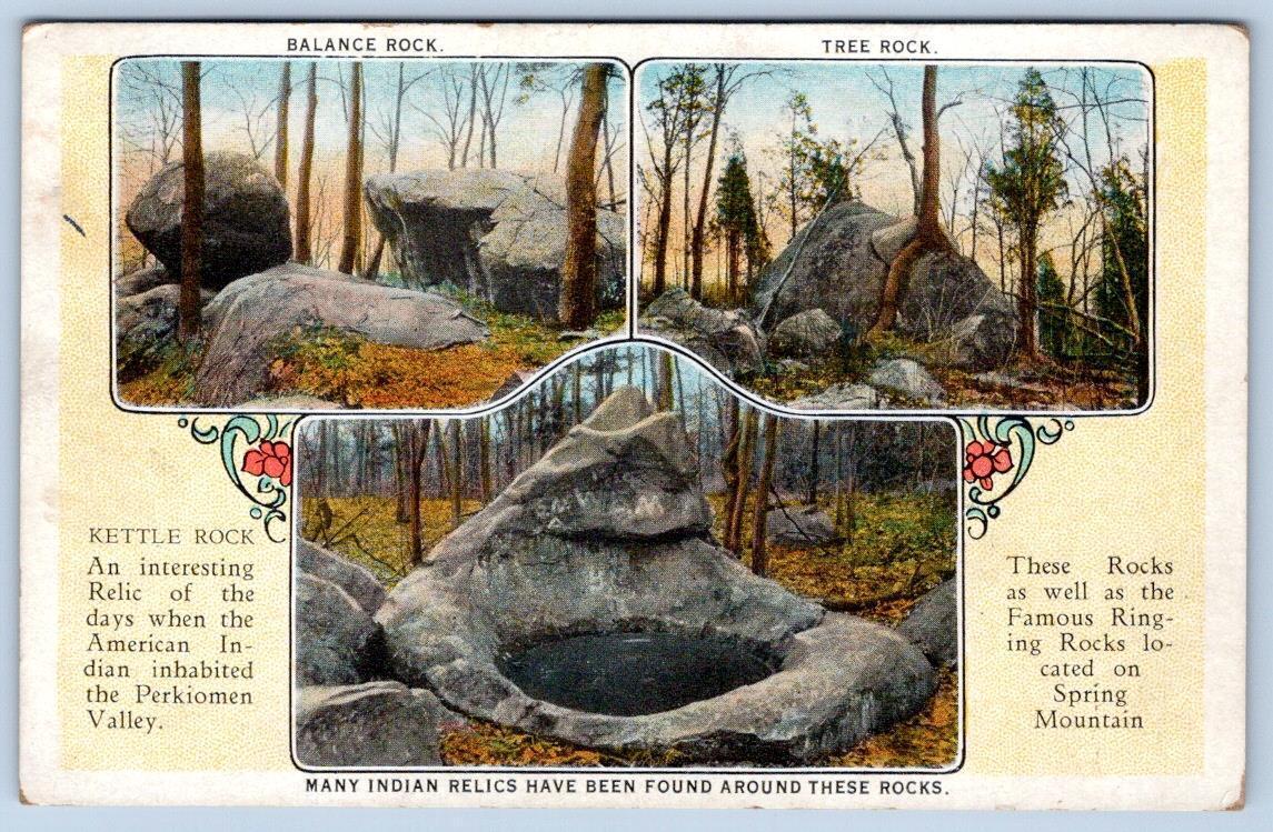 1920's SCHWENKSVILLE PENNSYLVANIA PA INTERESTING ROCKS SPRING MOUNTAIN POSTCARD