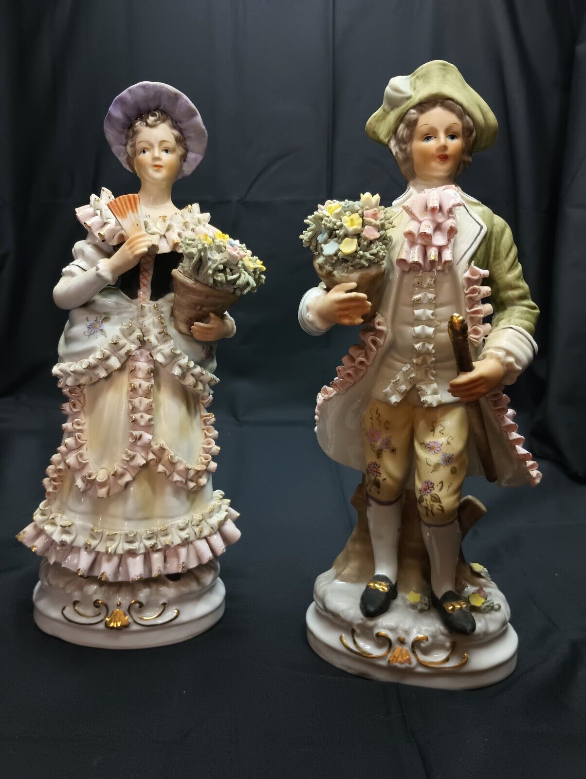 Vintage German Bisque Porcelain Figurines Pair 10.25
