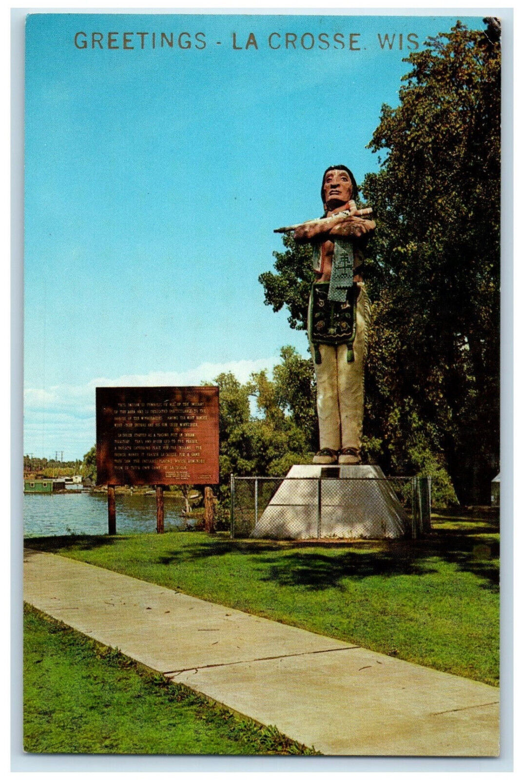 c1960\'s Hiawatha Indian Monument Greetings - La Crosse Wisconsin WI Postcard