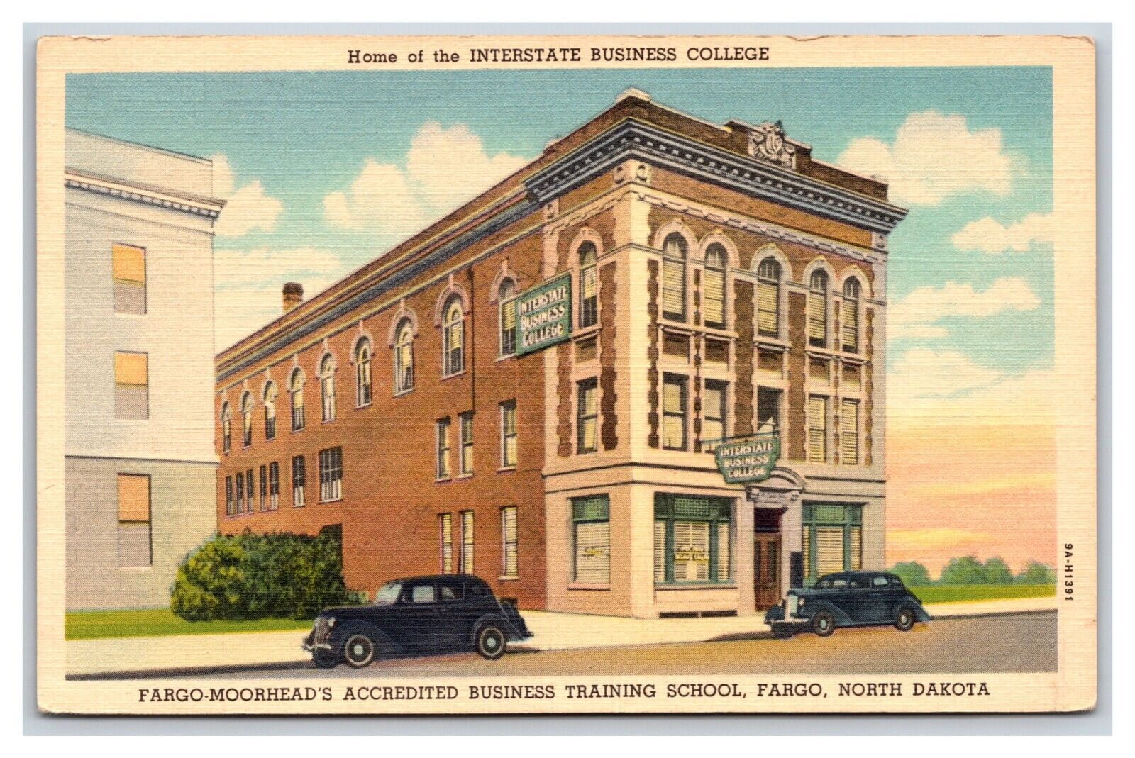 Interstate Business College Building Fargo North Dakota ND Linen Postcard W6