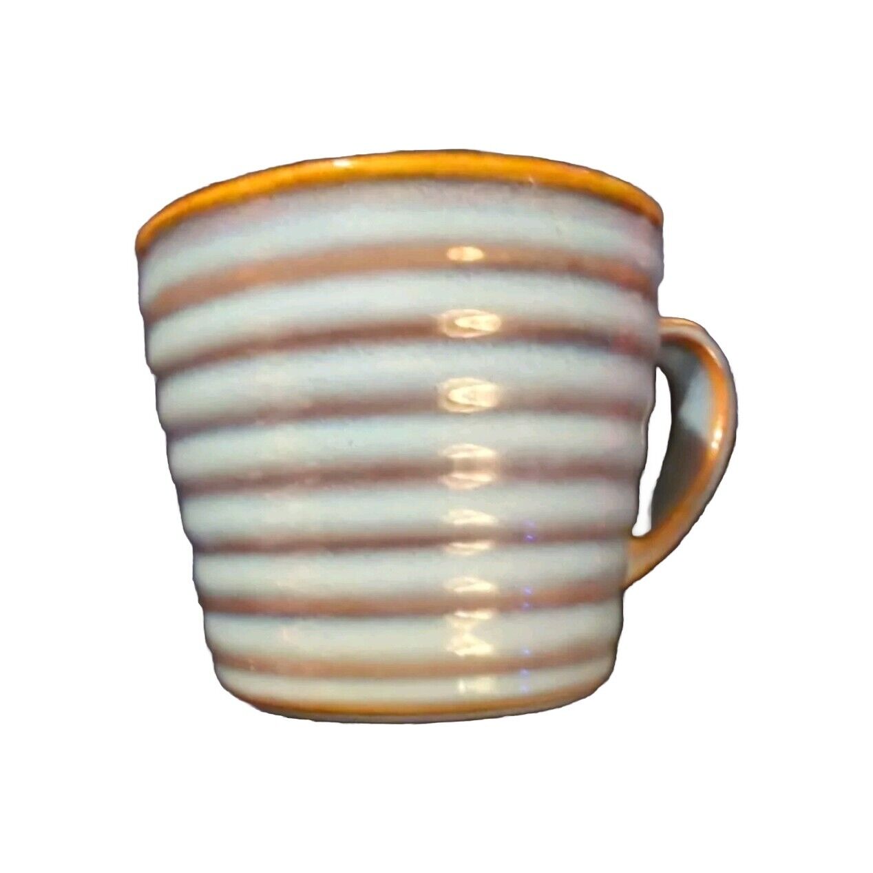 Starbucks Coffee Mug Cup Light Blue & Brown Ribbed Ceramic Mug 12 oz 2008