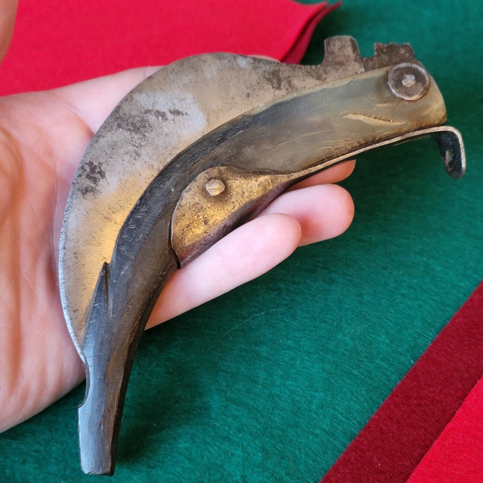 Old Vintage Antique Mexican Horn Ratchet Lock Hawkbill Pruner Pocket Knife