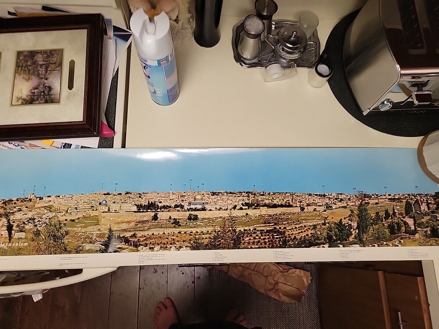 Panoramic Vintage Photograph Of Jerusalem 40x10. With Numbered Highlights.