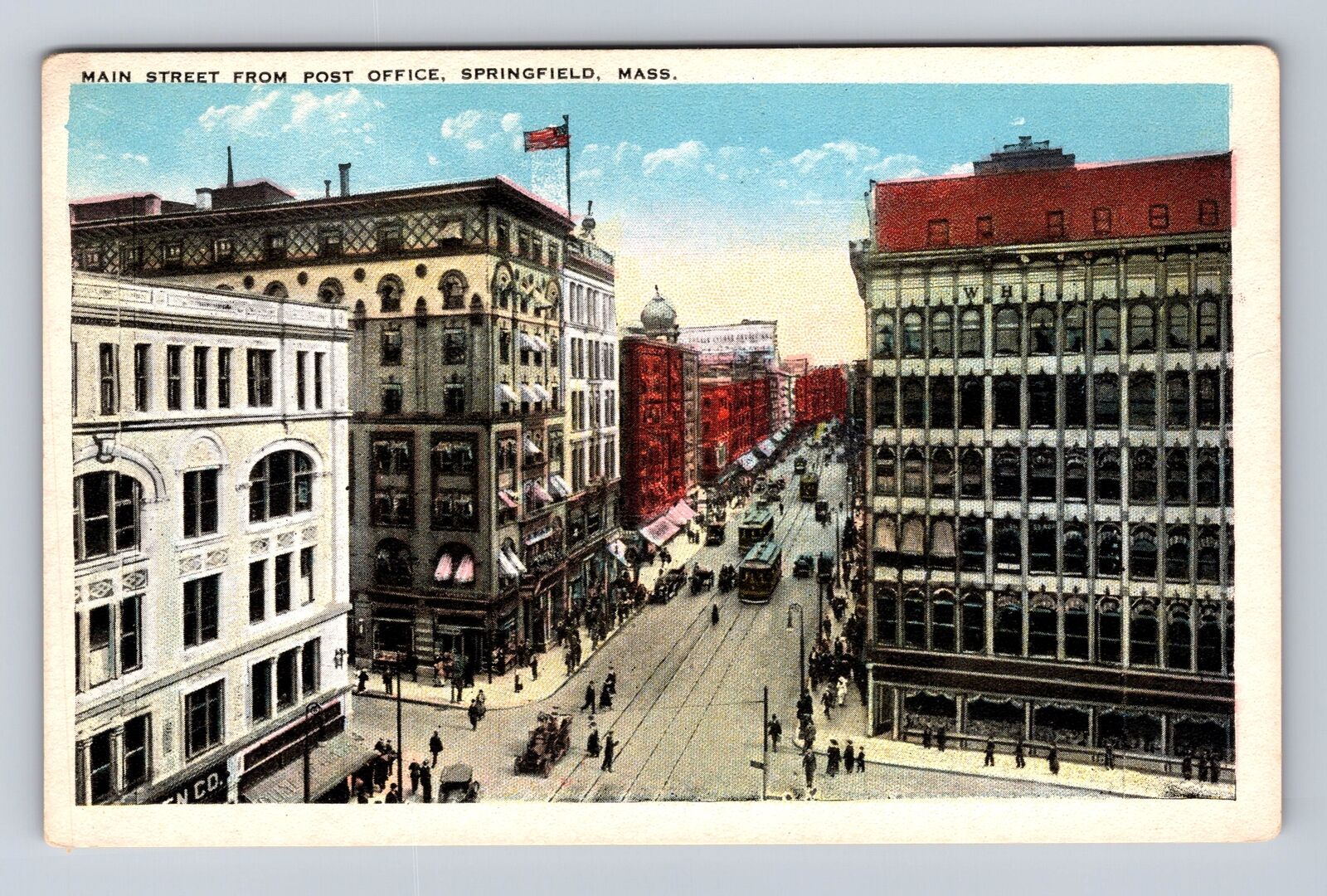 Springfield MA-Massachusetts, Main Street From Post Office, Vintage Postcard