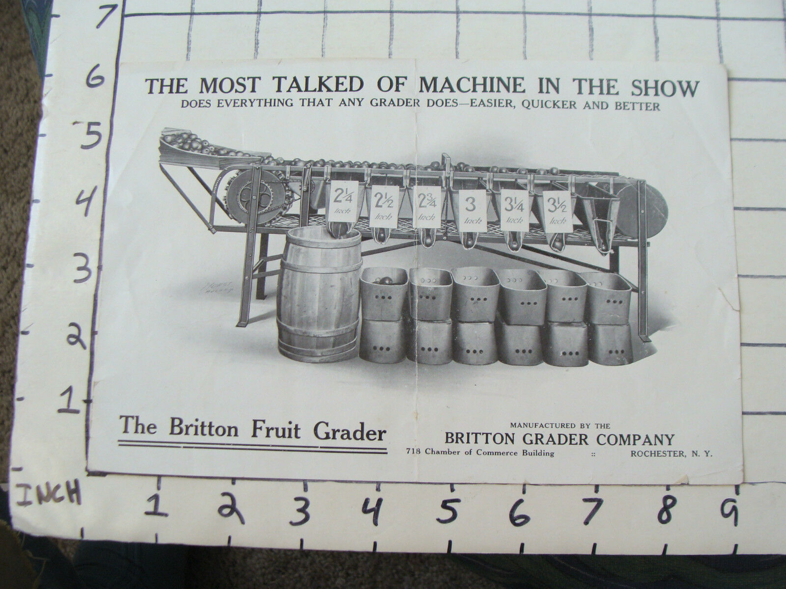 Original Vintage AD SHEET: 1800\'s The Britton Fruit Grader Rochester NY