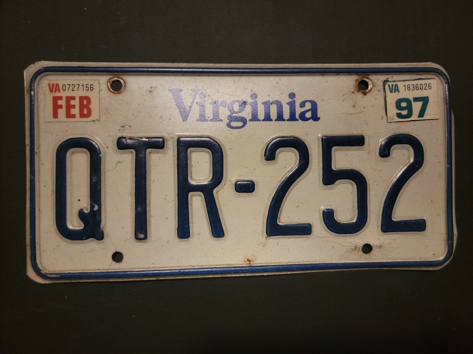 Vintage 1997   VIRGINIA  License Plate QTR - 252