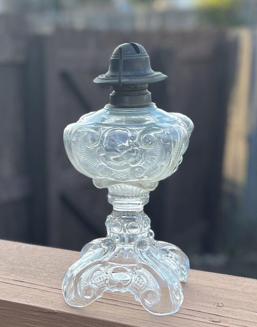 Antique 1880's Original Riverside Massive Sewing Princess Feather Glass Oil Lamp