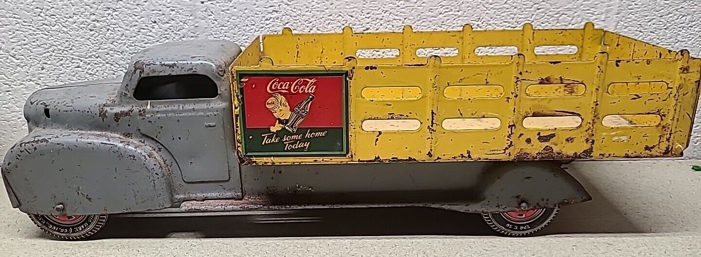 VTG 1940S Toy MARX COCA COLA STEEL TRUCK  20” LONG DUMP BED RED AND YELLOW
