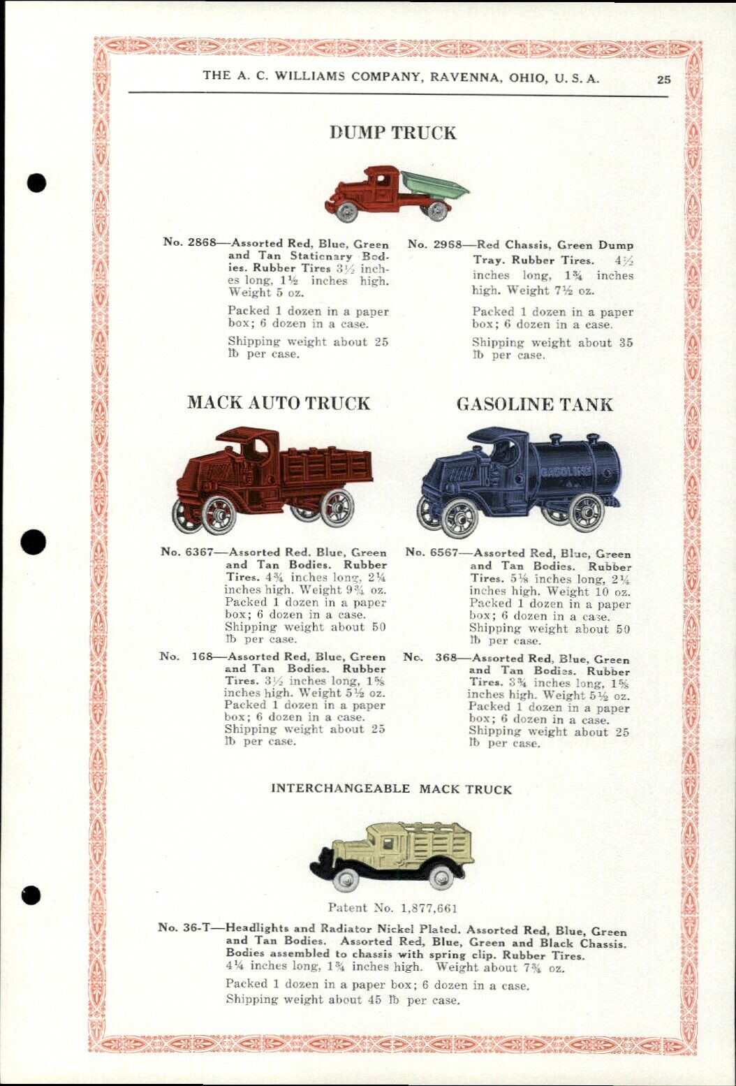 1934 PAPER AD A. C. Williams Toy COLOR Mack Truck Gas Gasoline Tanker 